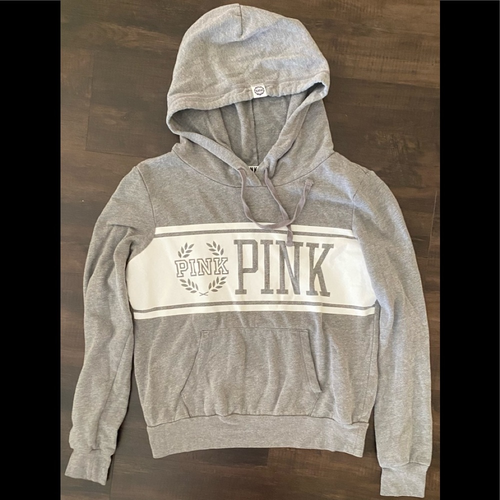 Victorias Secrect Pink Grey Gray Pullover Hoodie Small S